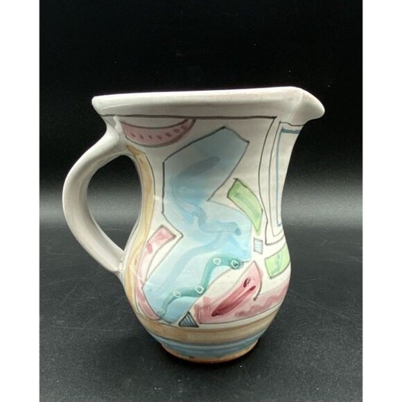 Vivian Jehn Redware Pottery 5” Pitcher Mackenzie Childs Style Pastel Colors - Picture 4 of 12
